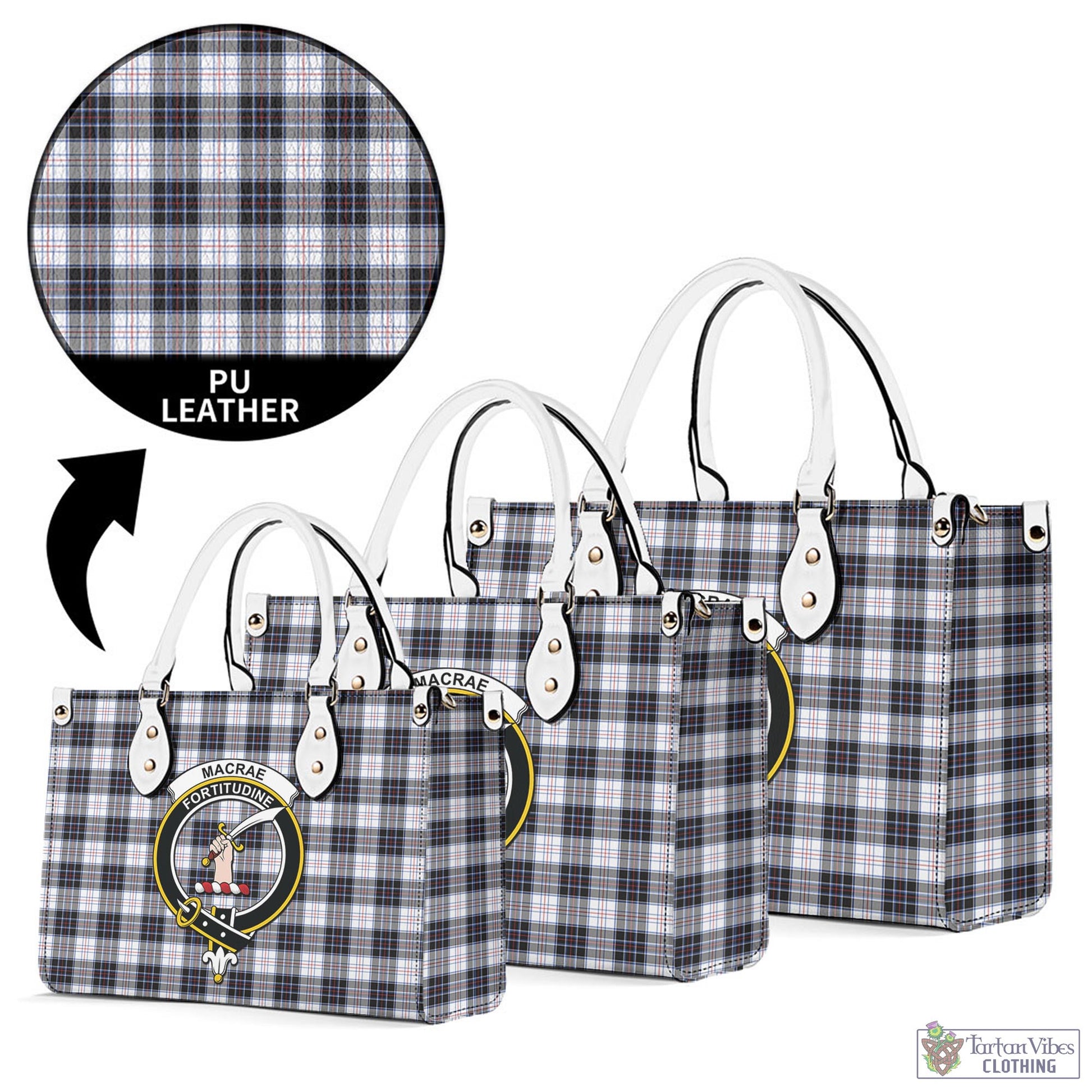 Tartan Vibes Clothing MacRae Dress Modern Tartan Luxury Leather Handbags with Family Crest