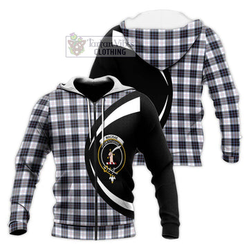 MacRae Dress Modern Tartan Knitted Hoodie with Family Crest Circle Style