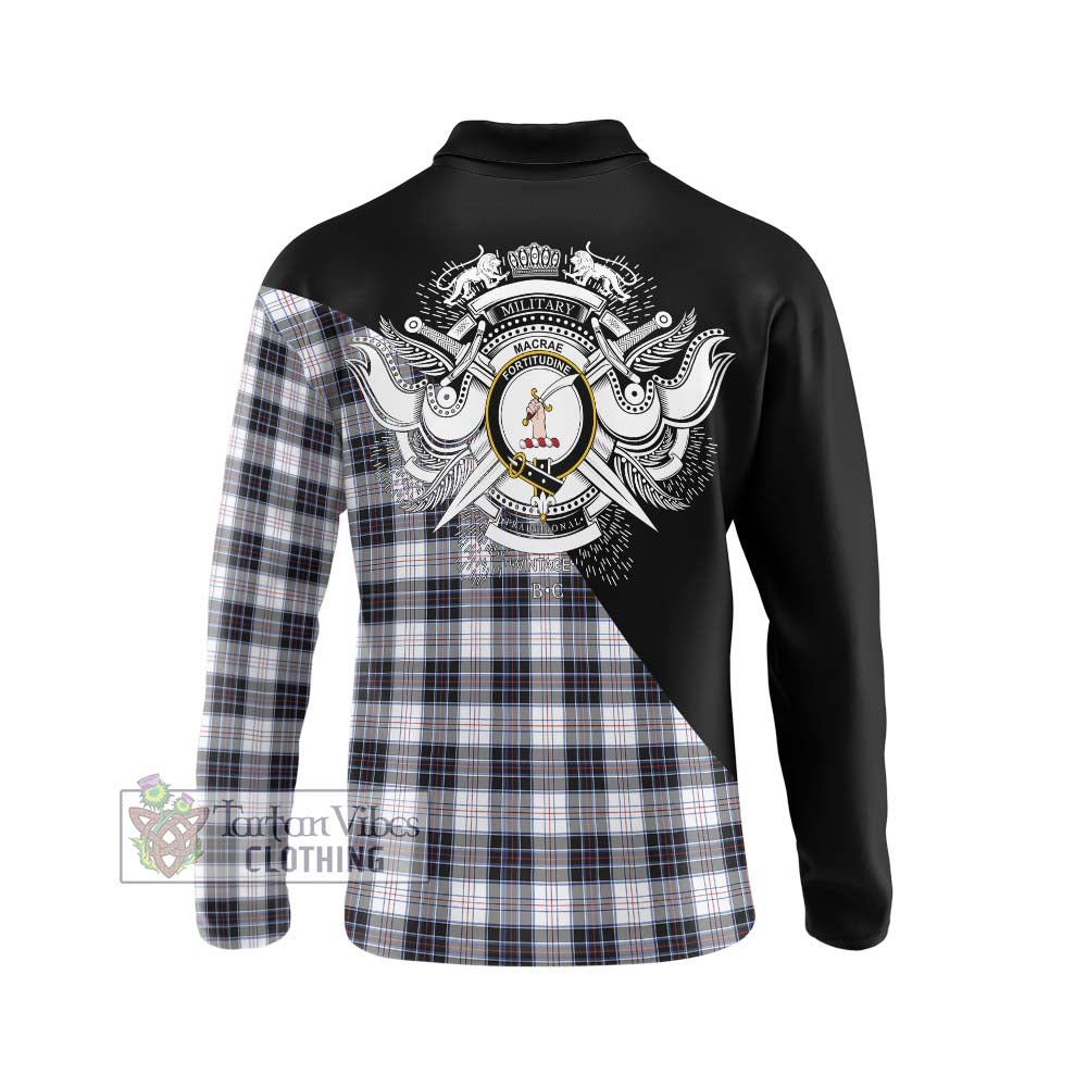 MacRae Dress Modern Tartan Long Sleeve Polo Shirt with Family Crest and Military Logo Style - Tartanvibesclothing Shop