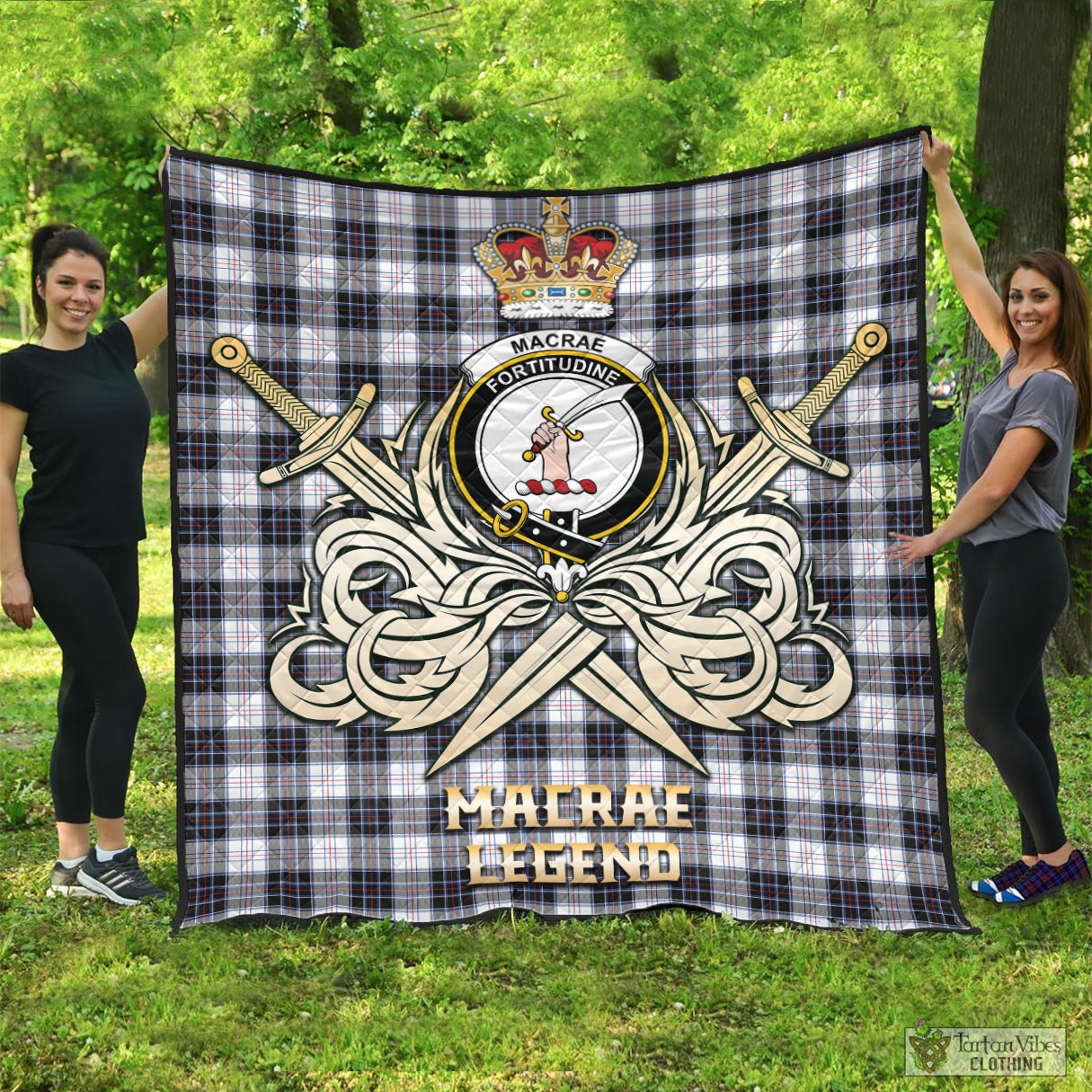 Tartan Vibes Clothing MacRae Dress Modern Tartan Quilt with Clan Crest and the Golden Sword of Courageous Legacy