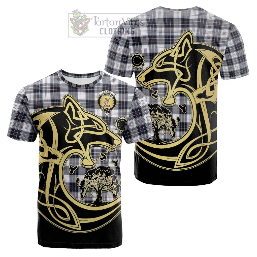 Tartan Vibes Clothing MacRae Dress Modern Tartan Cotton T-shirt with Family Crest Celtic Wolf Style