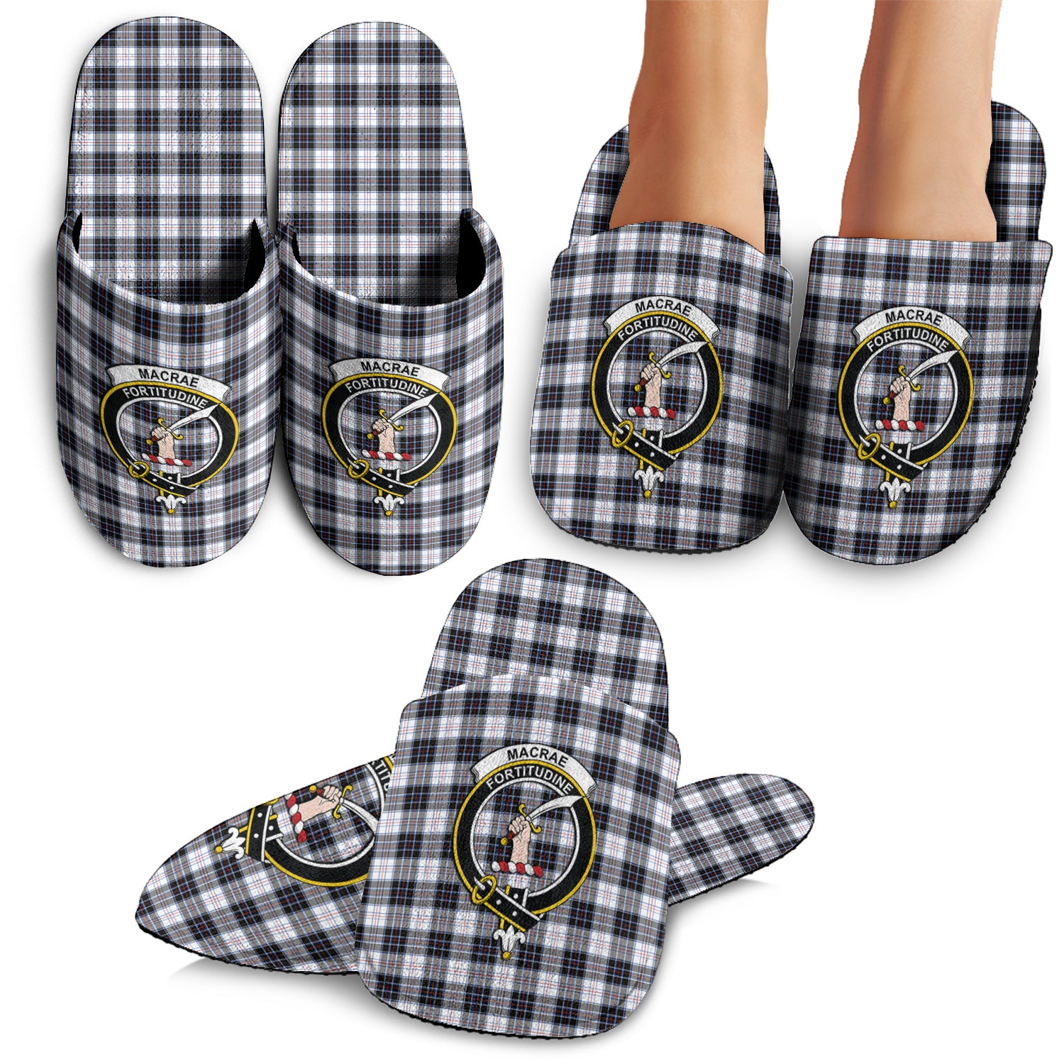 MacRae Dress Modern Tartan Home Slippers with Family Crest - Tartanvibesclothing