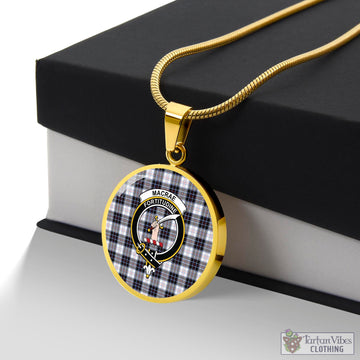 MacRae Dress Modern Tartan Circle Necklace with Family Crest