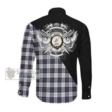 MacRae Dress Modern Tartan Long Sleeve Button Shirt with Family Crest and Military Logo Style