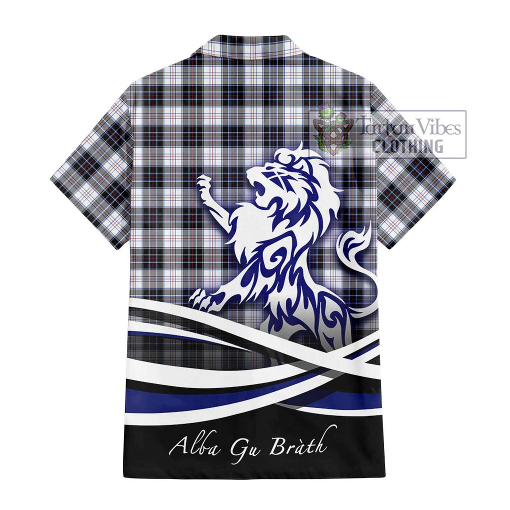 MacRae Dress Modern Tartan Short Sleeve Button Shirt with Alba Gu Brath Regal Lion Emblem - Tartanvibesclothing Shop