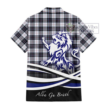 MacRae Dress Modern Tartan Short Sleeve Button Shirt with Alba Gu Brath Regal Lion Emblem