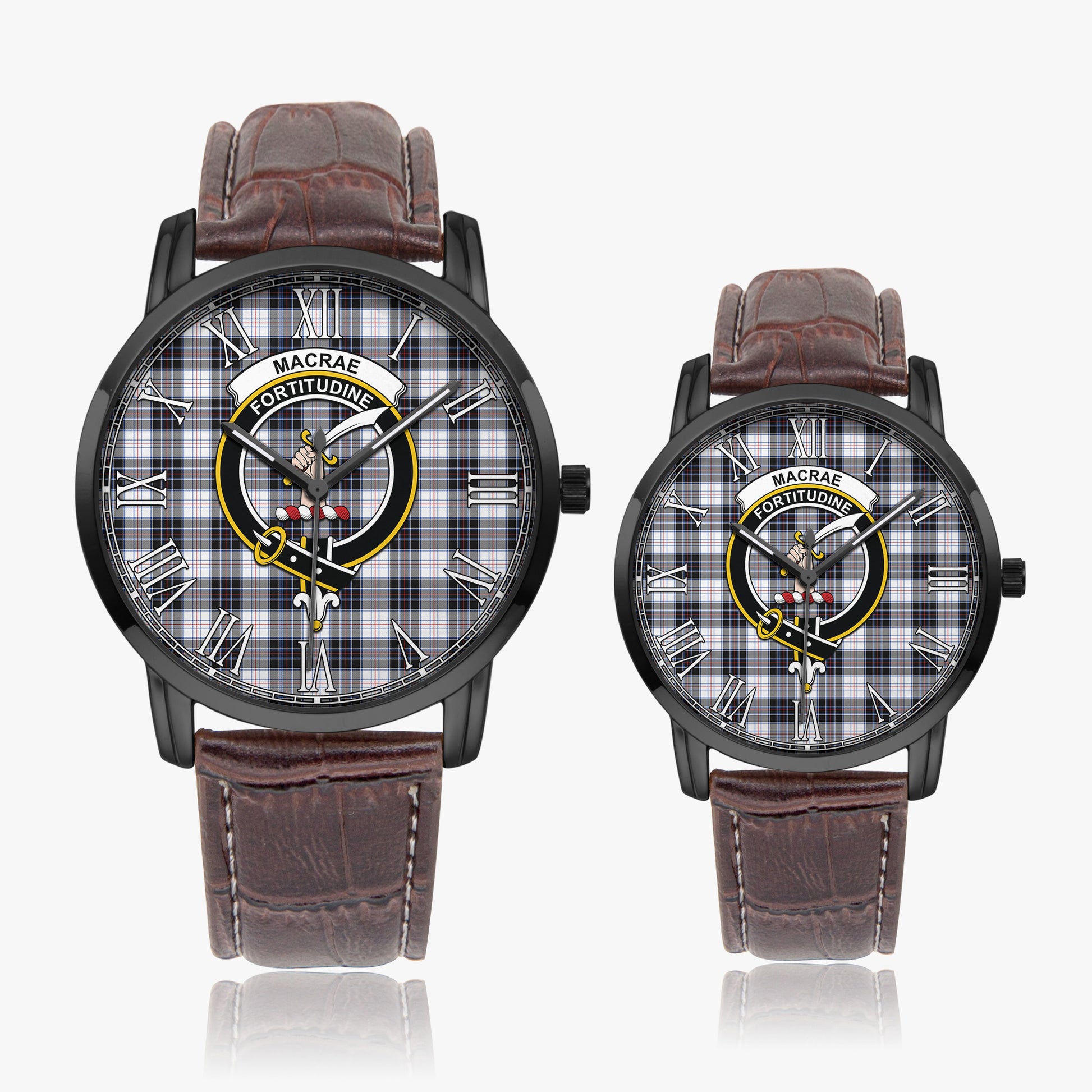 MacRae Dress Modern Tartan Family Crest Leather Strap Quartz Watch - Tartanvibesclothing