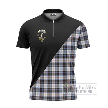 MacRae Dress Modern Tartan Zipper Polo Shirt with Family Crest and Military Logo Style