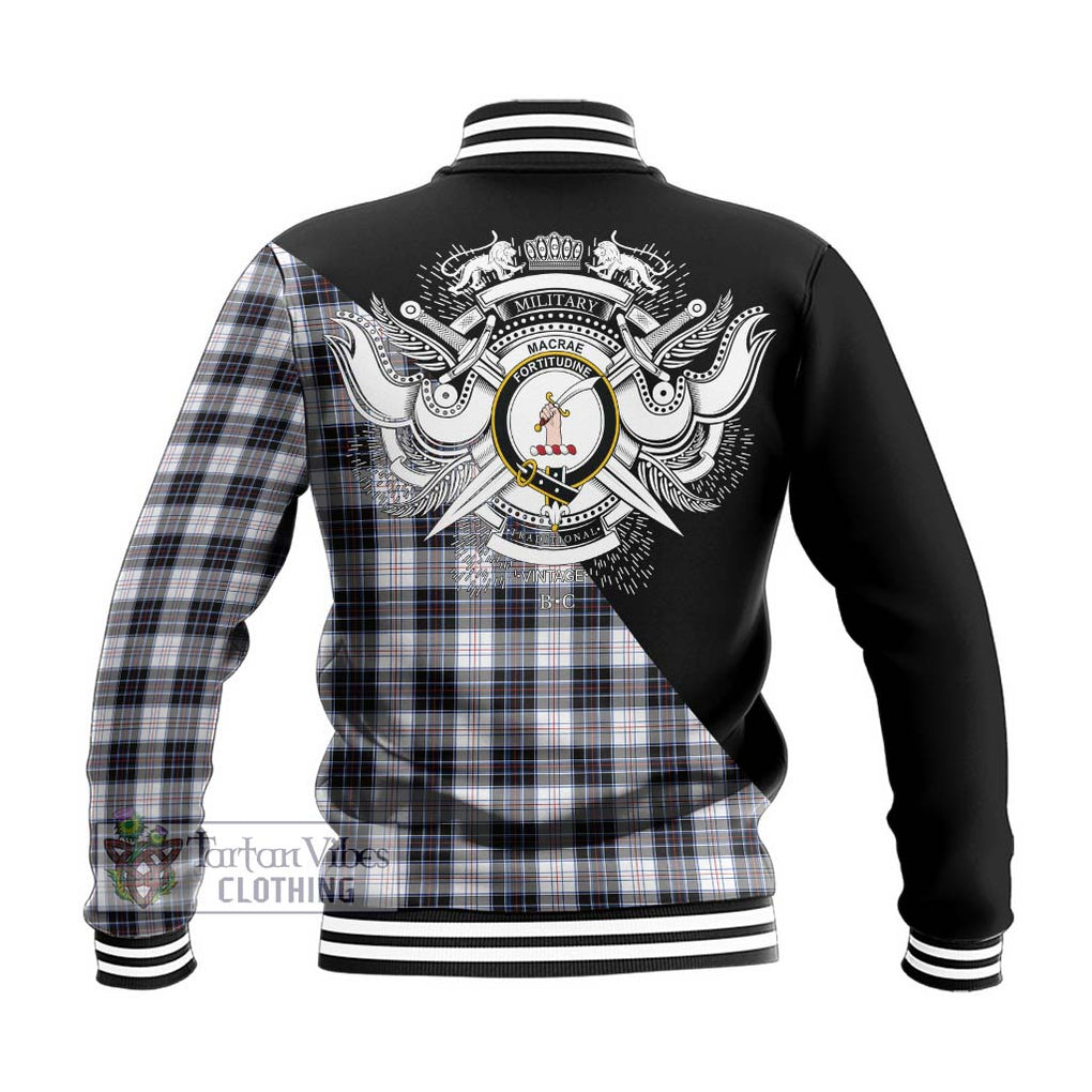 MacRae Dress Modern Tartan Baseball Jacket with Family Crest and Military Logo Style - Tartanvibesclothing Shop