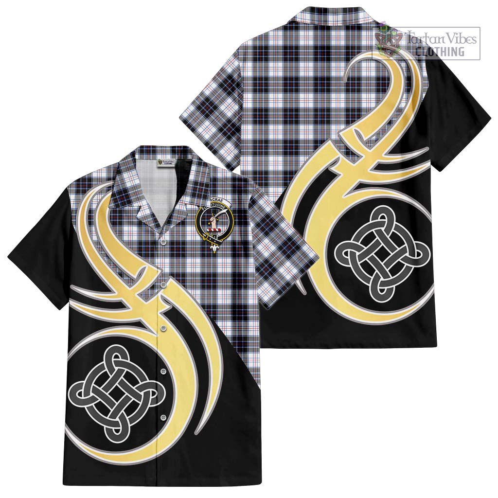 MacRae Dress Modern Tartan Short Sleeve Button Shirt with Family Crest and Celtic Symbol Style - Tartan Vibes Clothing