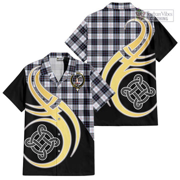 MacRae Dress Modern Tartan Short Sleeve Button Shirt with Family Crest and Celtic Symbol Style