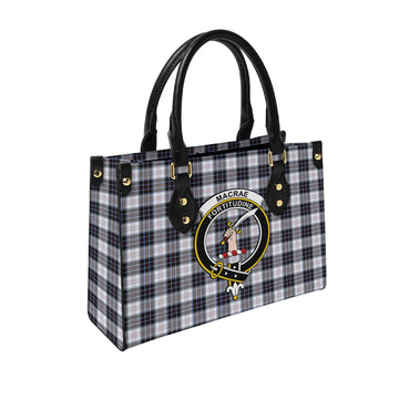 MacRae Dress Modern Tartan Leather Bag with Family Crest