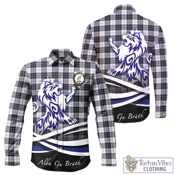 MacRae Dress Modern Tartan Long Sleeve Button Up Shirt with Alba Gu Brath Regal Lion Emblem