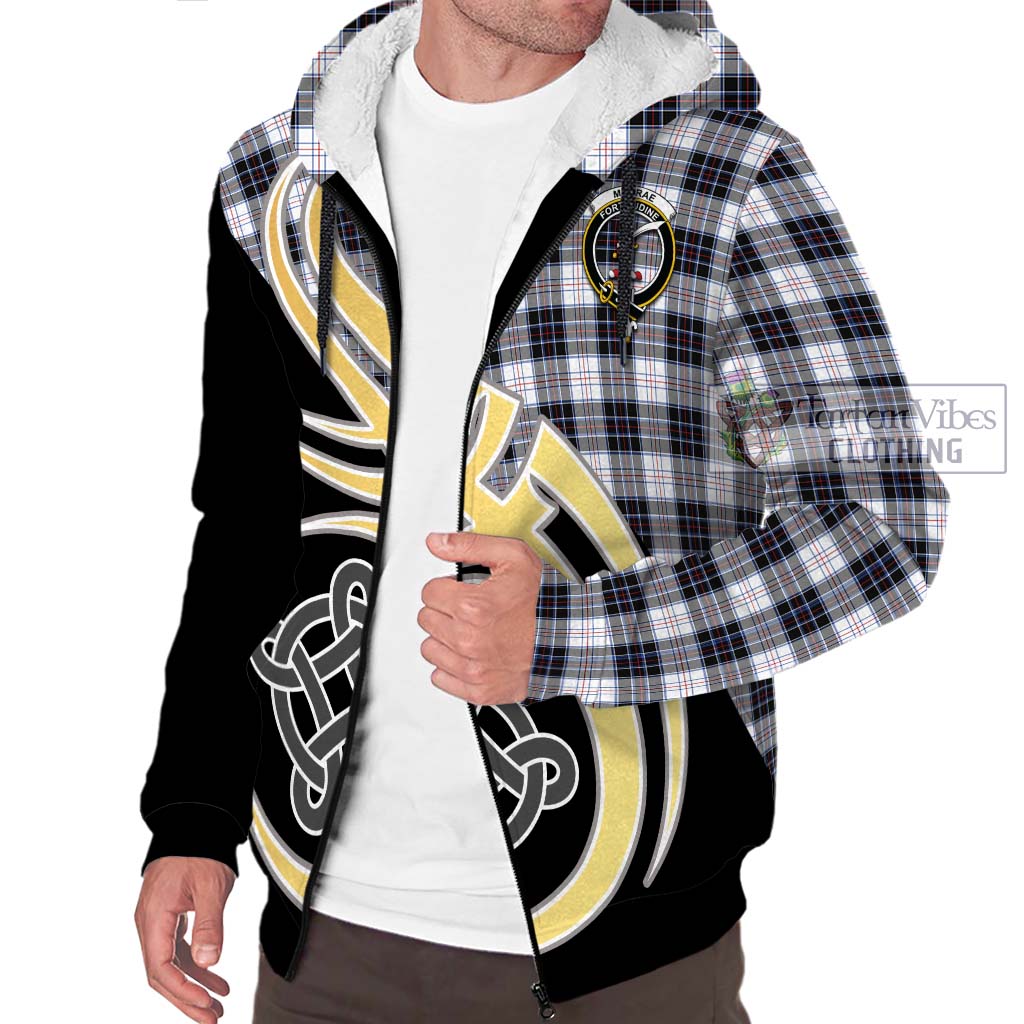 MacRae Dress Modern Tartan Sherpa Hoodie with Family Crest and Celtic Symbol Style - Tartan Vibes Clothing