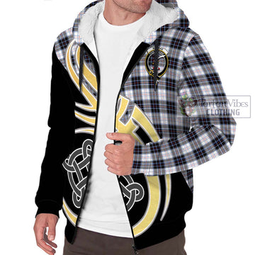 MacRae Dress Modern Tartan Sherpa Hoodie with Family Crest and Celtic Symbol Style