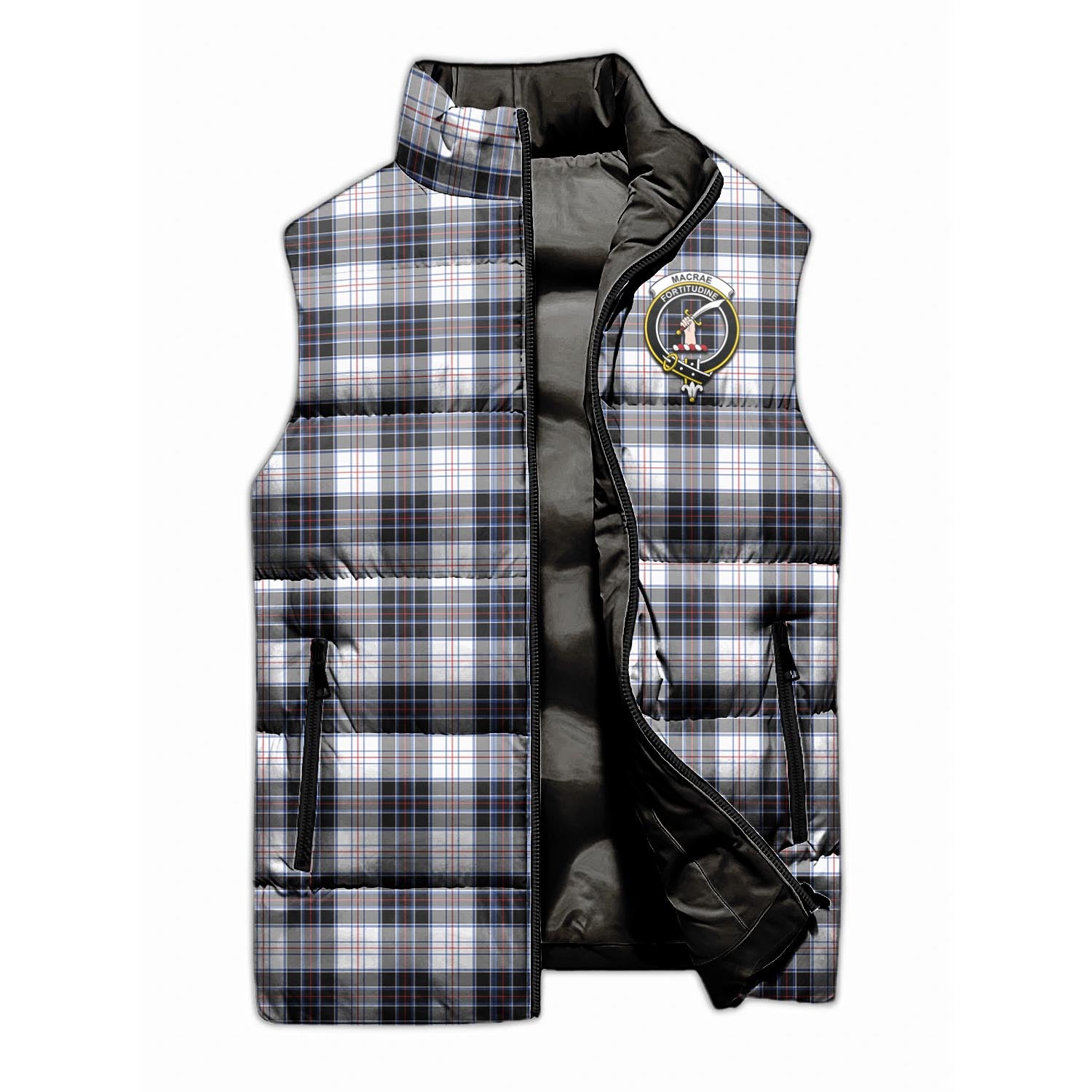 MacRae Dress Modern Tartan Sleeveless Puffer Jacket with Family Crest - Tartanvibesclothing