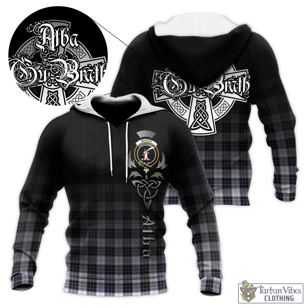 Tartan Vibes Clothing MacRae Dress Modern Tartan Knitted Hoodie Featuring Alba Gu Brath Family Crest Celtic Inspired