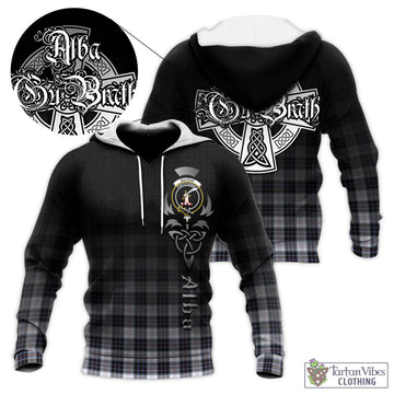 MacRae Dress Modern Tartan Knitted Hoodie Featuring Alba Gu Brath Family Crest Celtic Inspired