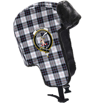 MacRae Dress Modern Tartan Winter Trapper Hat with Family Crest