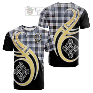 MacRae Dress Modern Tartan Cotton T-shirt with Family Crest and Celtic Symbol Style