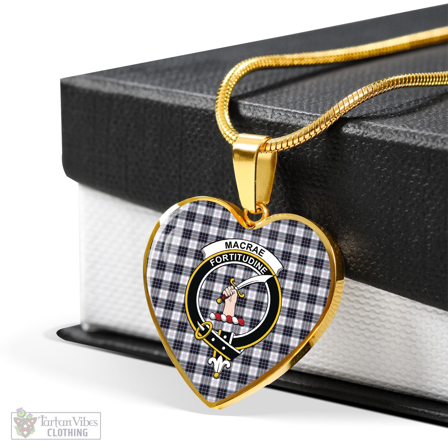 Tartan Vibes Clothing MacRae Dress Modern Tartan Heart Necklace with Family Crest