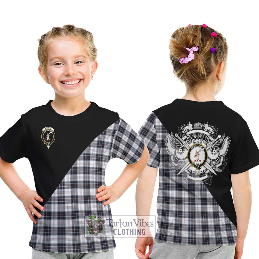 MacRae Dress Modern Tartan Kid T-Shirt with Family Crest and Military Logo Style - Tartanvibesclothing Shop