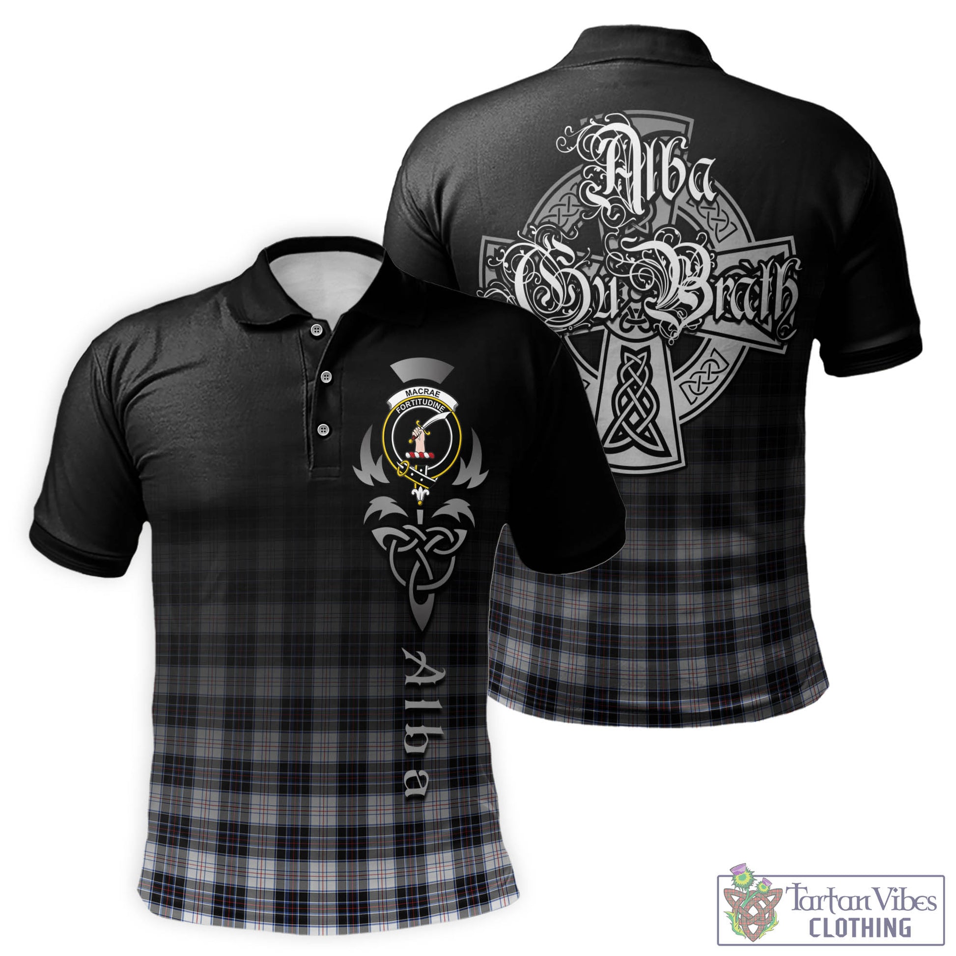 Tartan Vibes Clothing MacRae Dress Modern Tartan Polo Shirt Featuring Alba Gu Brath Family Crest Celtic Inspired