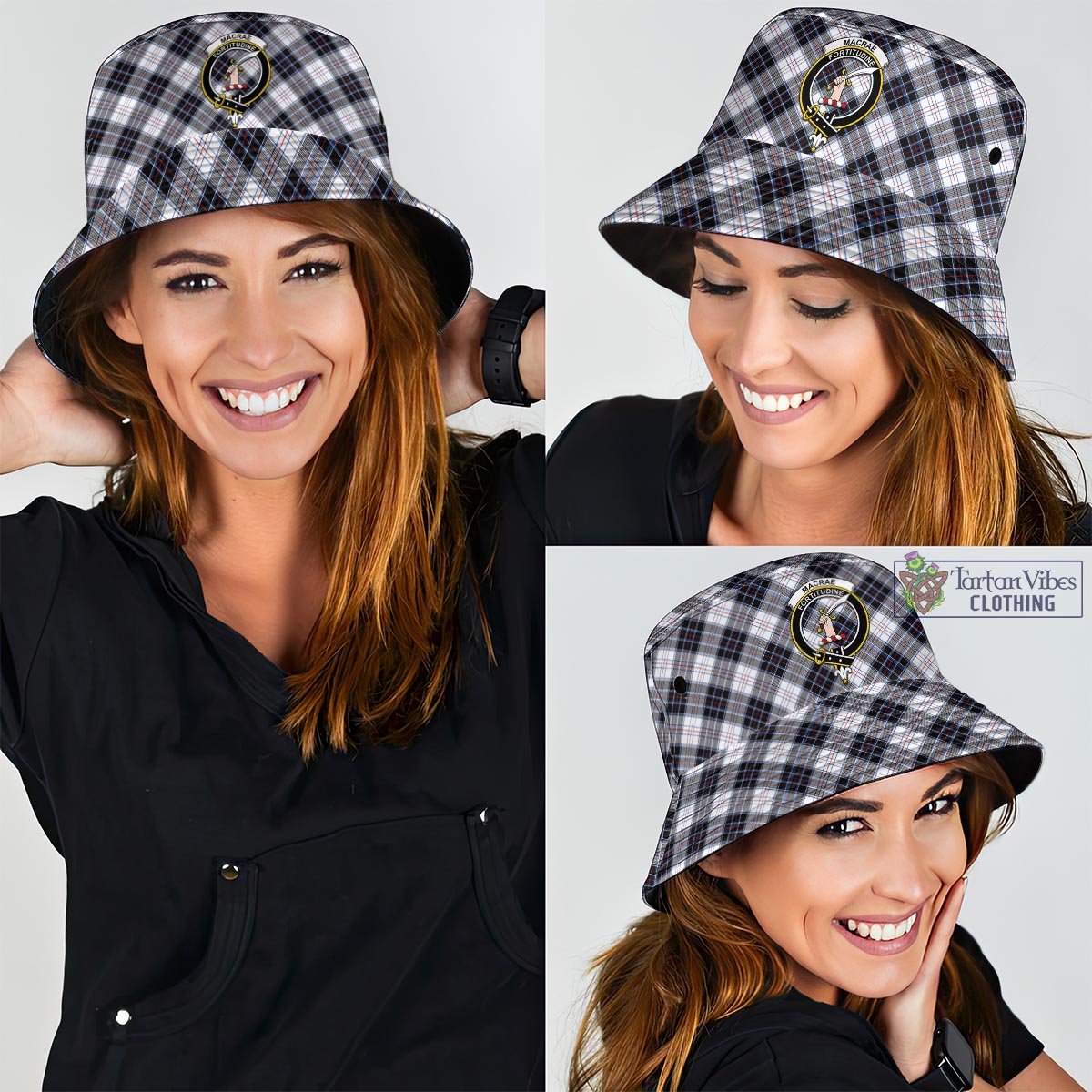 Tartan Vibes Clothing MacRae Dress Modern Tartan Bucket Hat with Family Crest