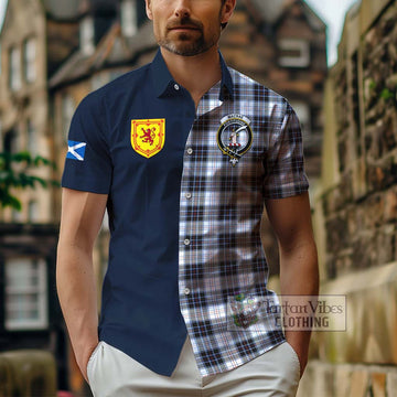 MacRae Dress Modern Tartan Short Sleeve Button Shirt Alba with Scottish Lion Royal Arm Half Style