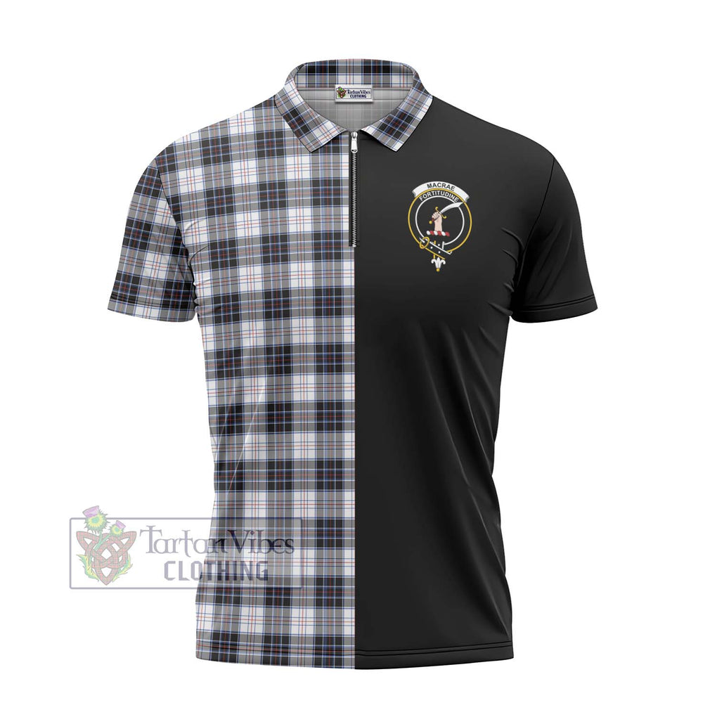 MacRae Dress Modern Tartan Zipper Polo Shirt with Family Crest and Half Of Me Style - Tartanvibesclothing Shop