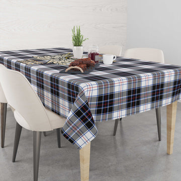 MacRae Dress Modern Tartan Tablecloth with Clan Crest and the Golden Sword of Courageous Legacy