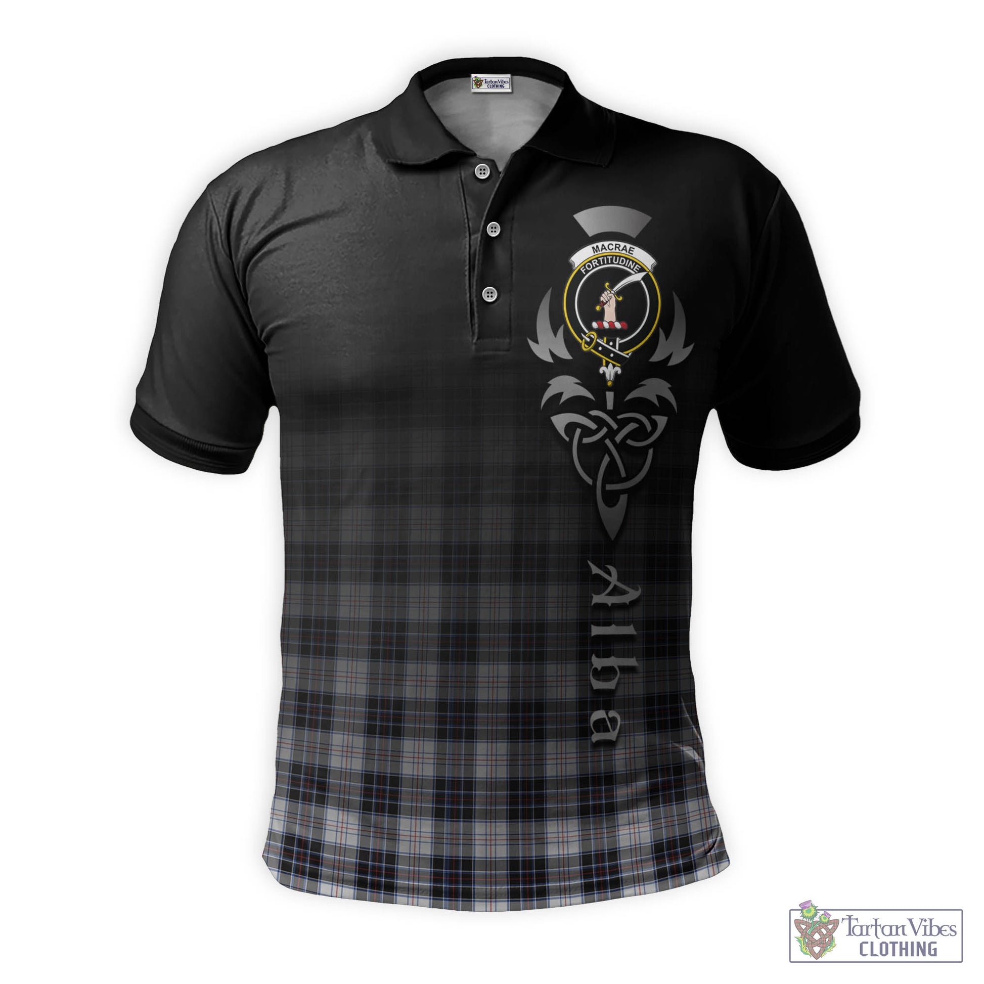 Tartan Vibes Clothing MacRae Dress Modern Tartan Polo Shirt Featuring Alba Gu Brath Family Crest Celtic Inspired