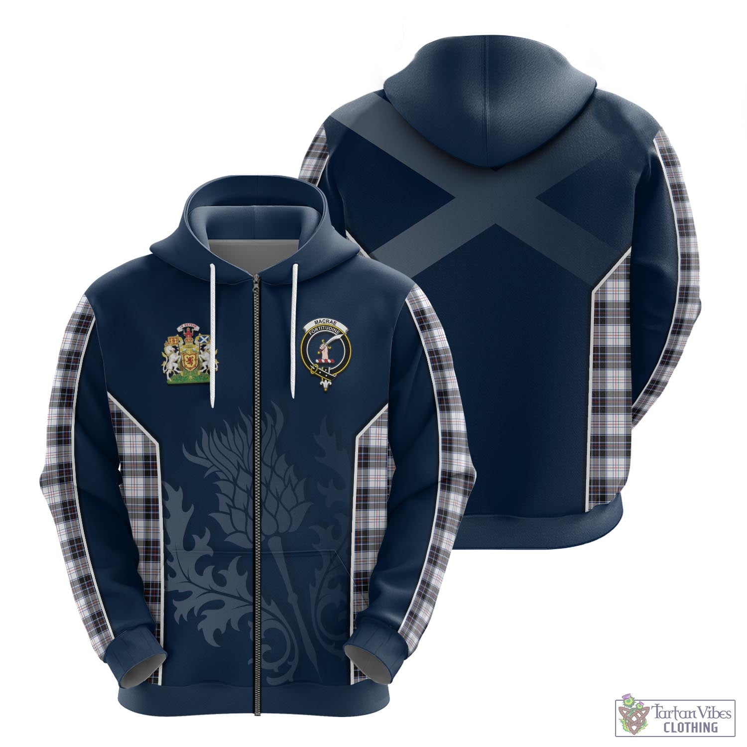 Tartan Vibes Clothing MacRae Dress Modern Tartan Hoodie with Family Crest and Scottish Thistle Vibes Sport Style