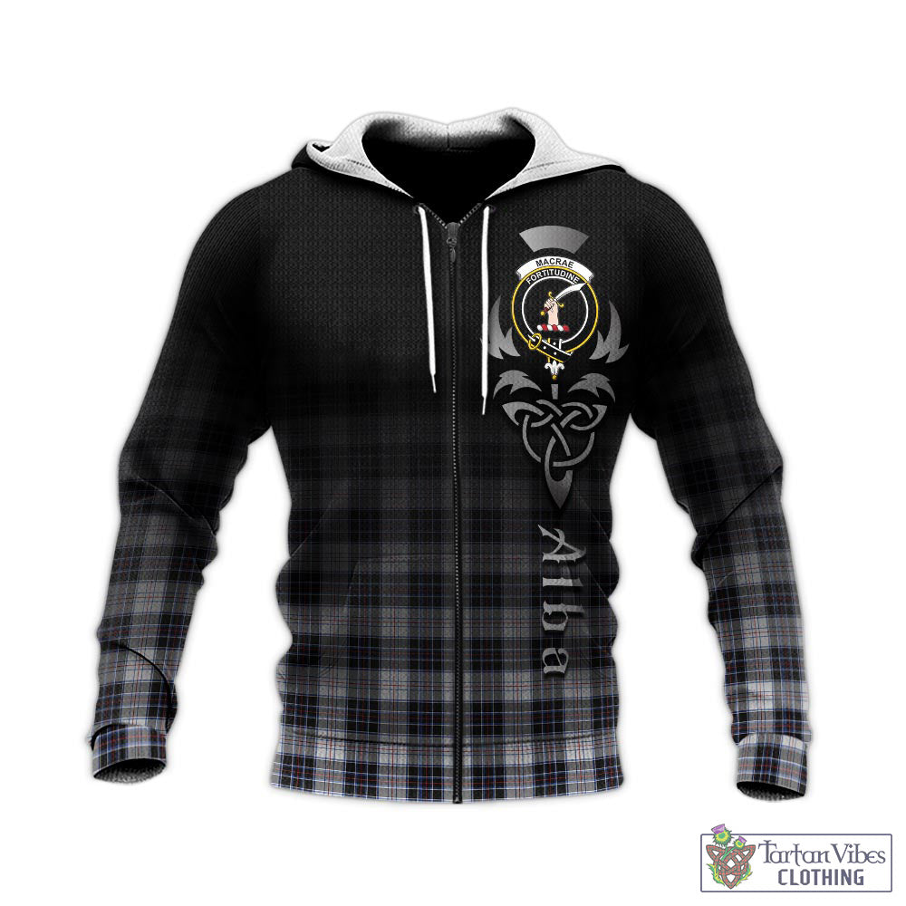 Tartan Vibes Clothing MacRae Dress Modern Tartan Knitted Hoodie Featuring Alba Gu Brath Family Crest Celtic Inspired