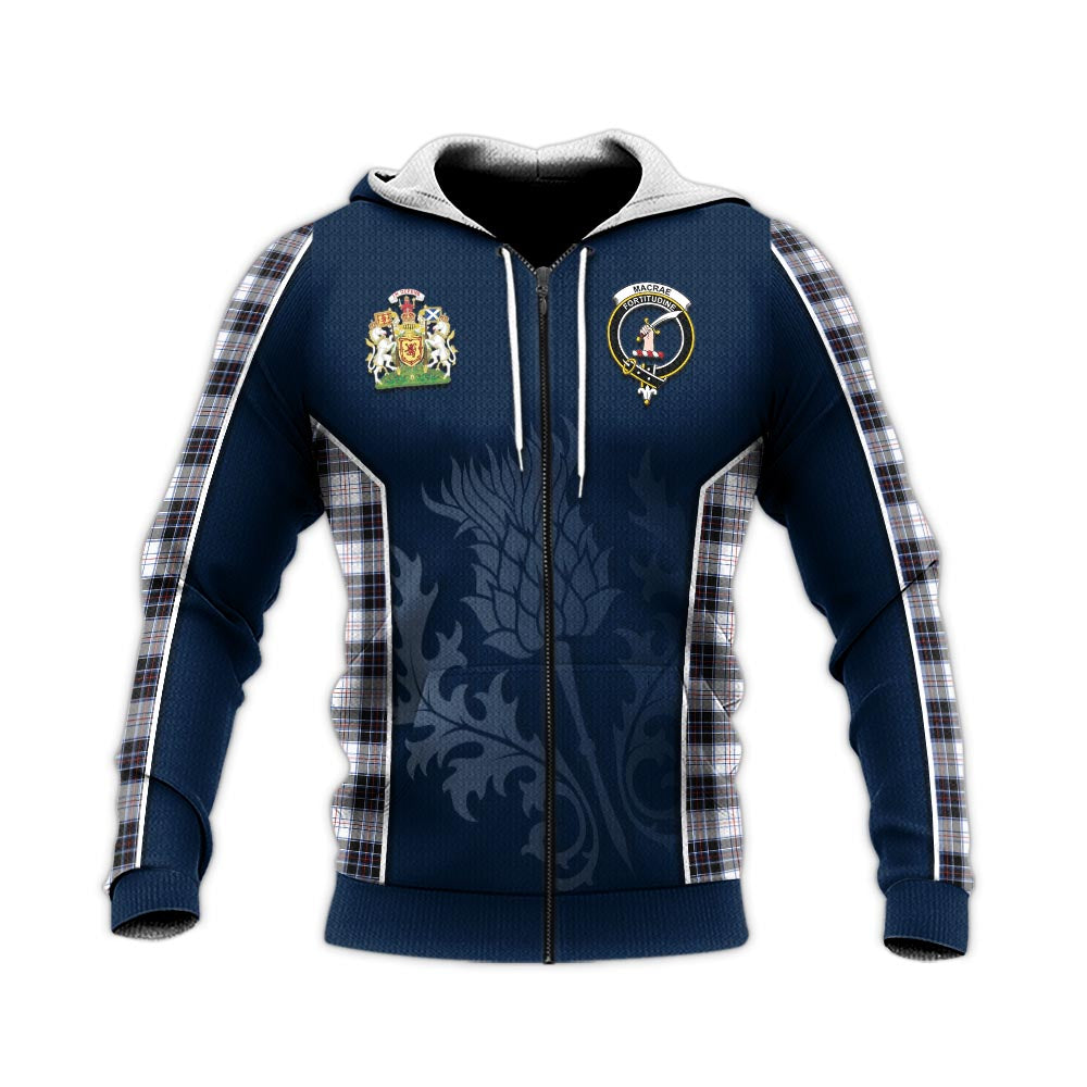 Tartan Vibes Clothing MacRae Dress Modern Tartan Knitted Hoodie with Family Crest and Scottish Thistle Vibes Sport Style