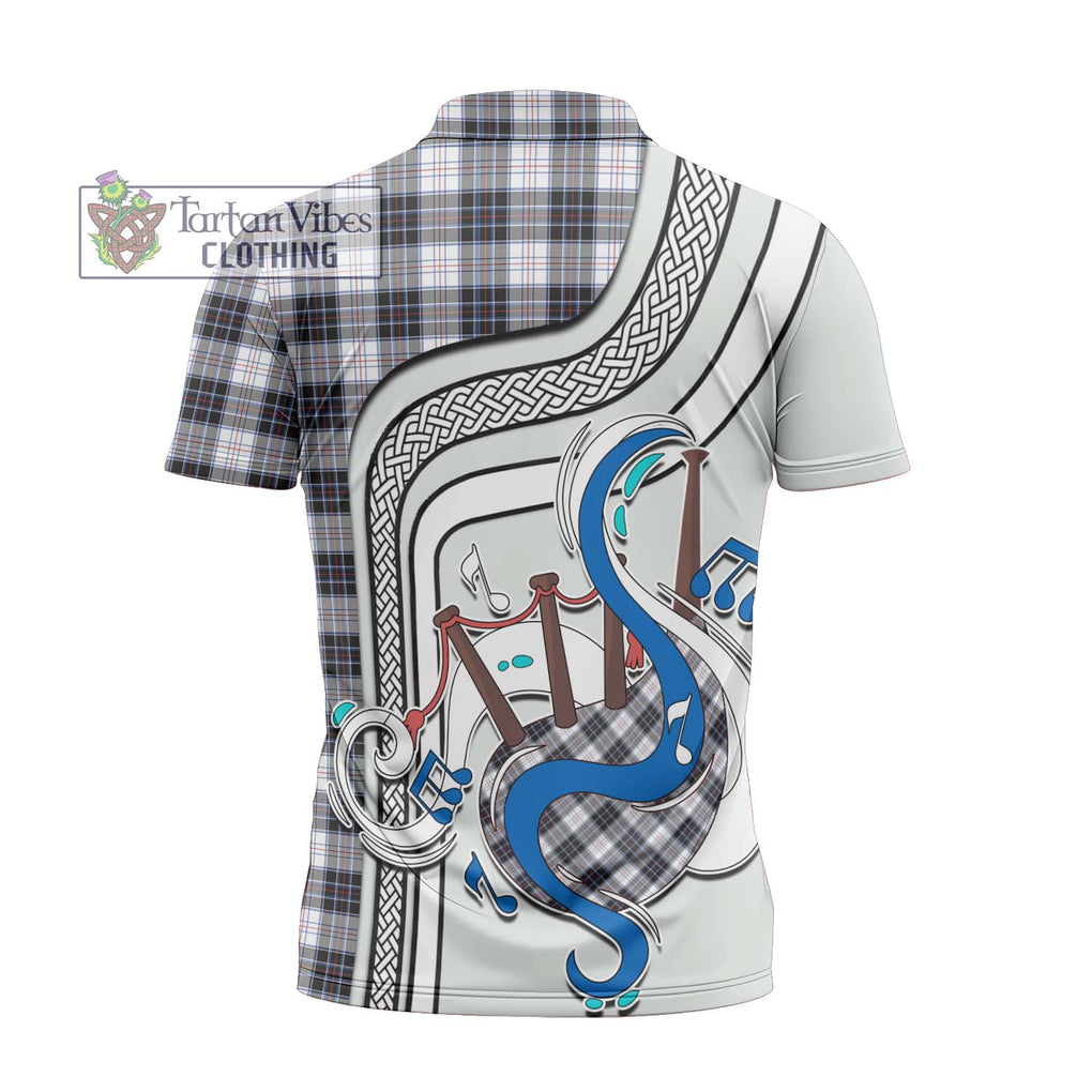 MacRae Dress Modern Tartan Zipper Polo Shirt with Epic Bagpipe Style - Tartanvibesclothing Shop