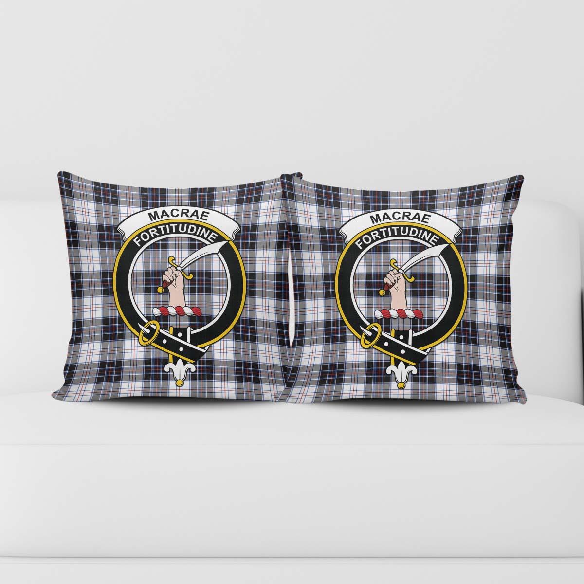 MacRae Dress Modern Tartan Pillow Cover with Family Crest - Tartanvibesclothing