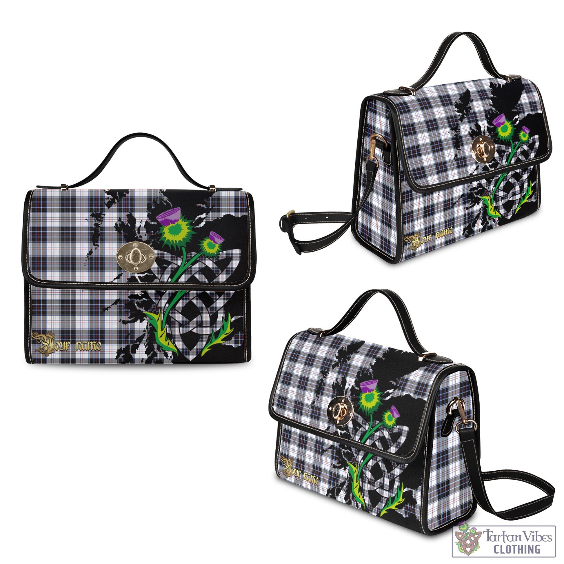 Tartan Vibes Clothing MacRae Dress Modern Tartan Waterproof Canvas Bag with Scotland Map and Thistle Celtic Accents