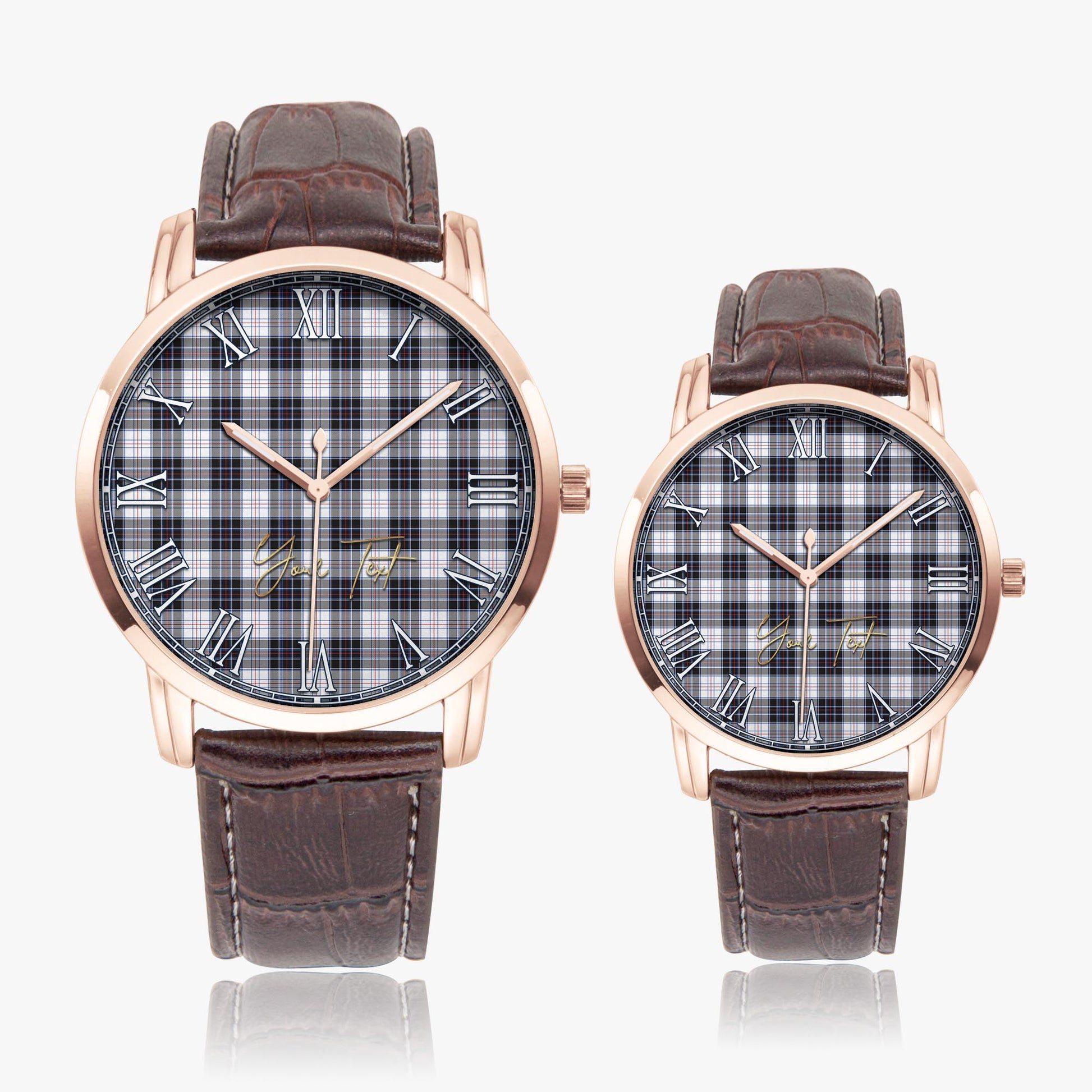 MacRae Dress Modern Tartan Personalized Your Text Leather Trap Quartz Watch Wide Type Rose Gold Case With Brown Leather Strap - Tartanvibesclothing