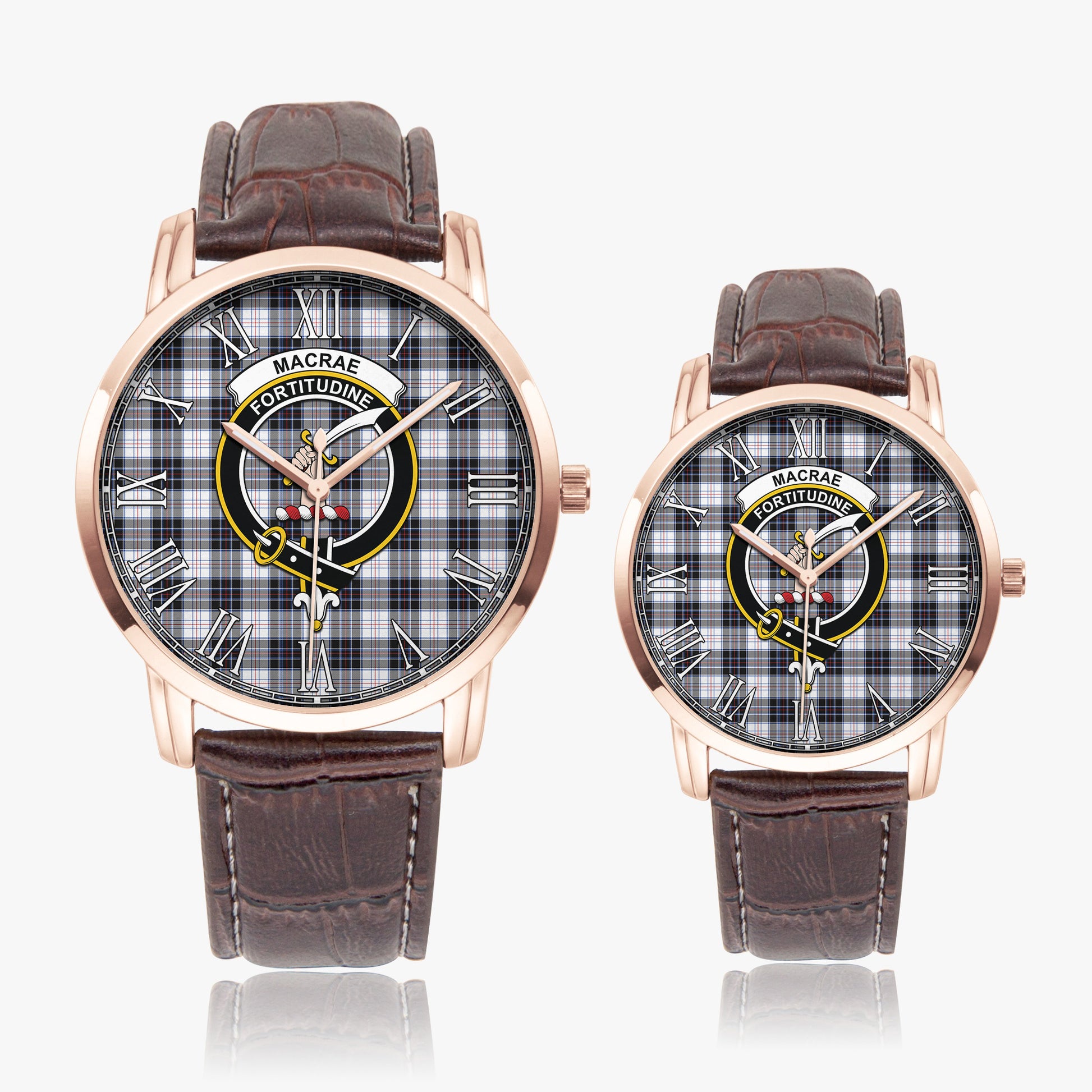 MacRae Dress Modern Tartan Family Crest Leather Strap Quartz Watch - Tartanvibesclothing