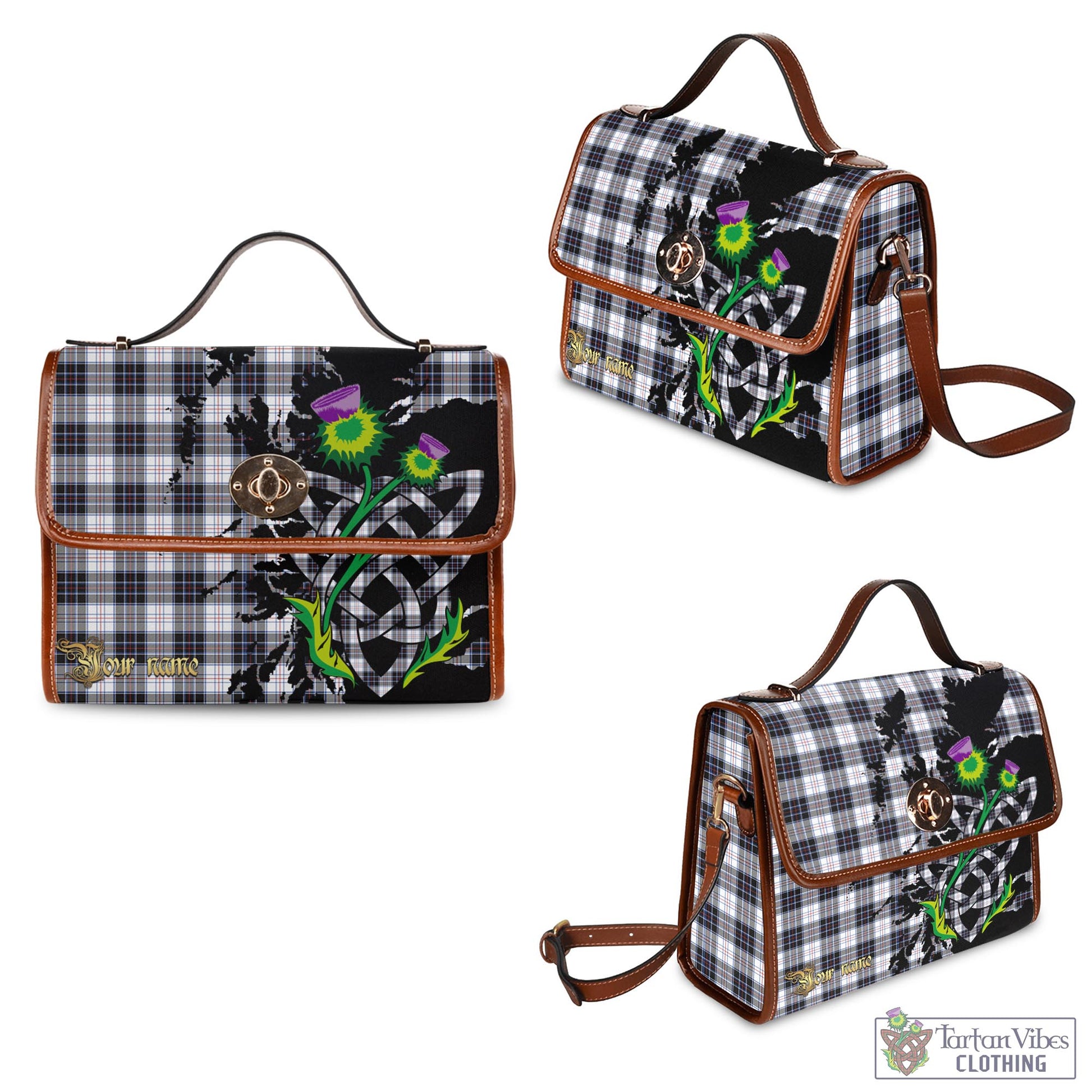 Tartan Vibes Clothing MacRae Dress Modern Tartan Waterproof Canvas Bag with Scotland Map and Thistle Celtic Accents