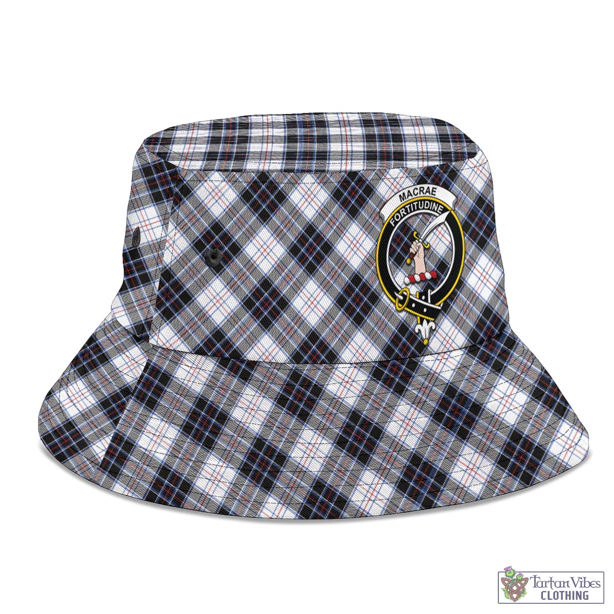 Tartan Vibes Clothing MacRae Dress Modern Tartan Bucket Hat with Family Crest