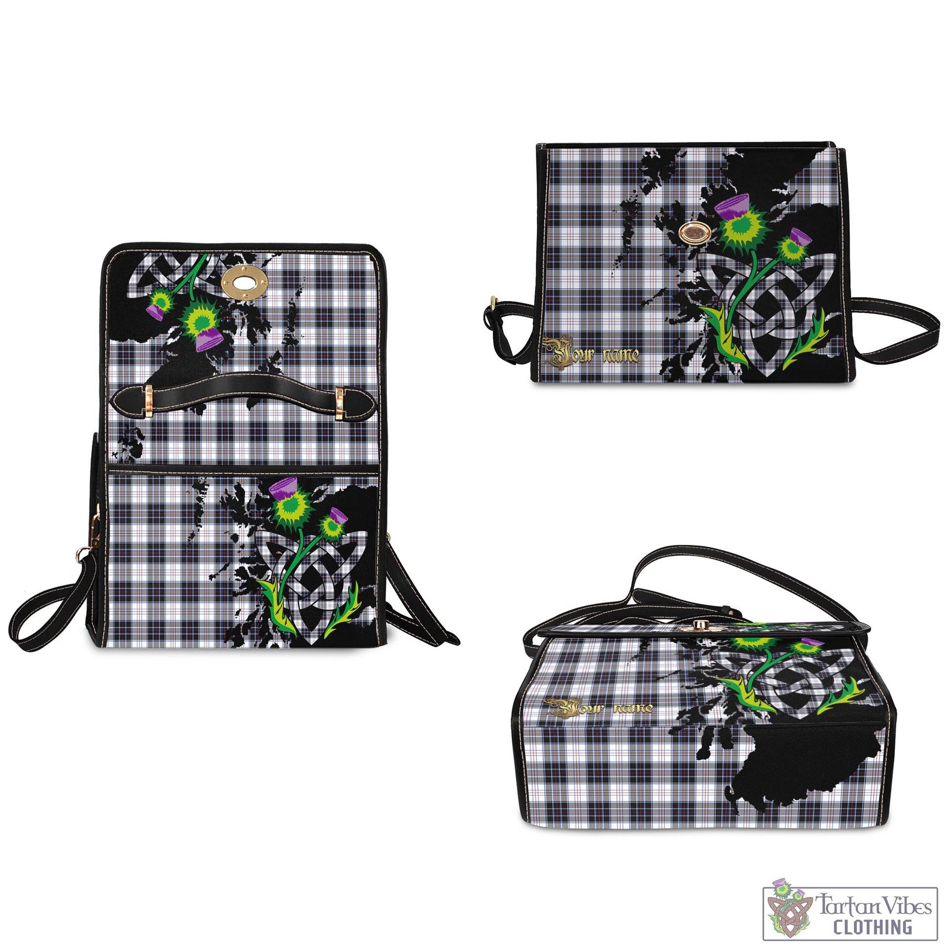 Tartan Vibes Clothing MacRae Dress Modern Tartan Waterproof Canvas Bag with Scotland Map and Thistle Celtic Accents