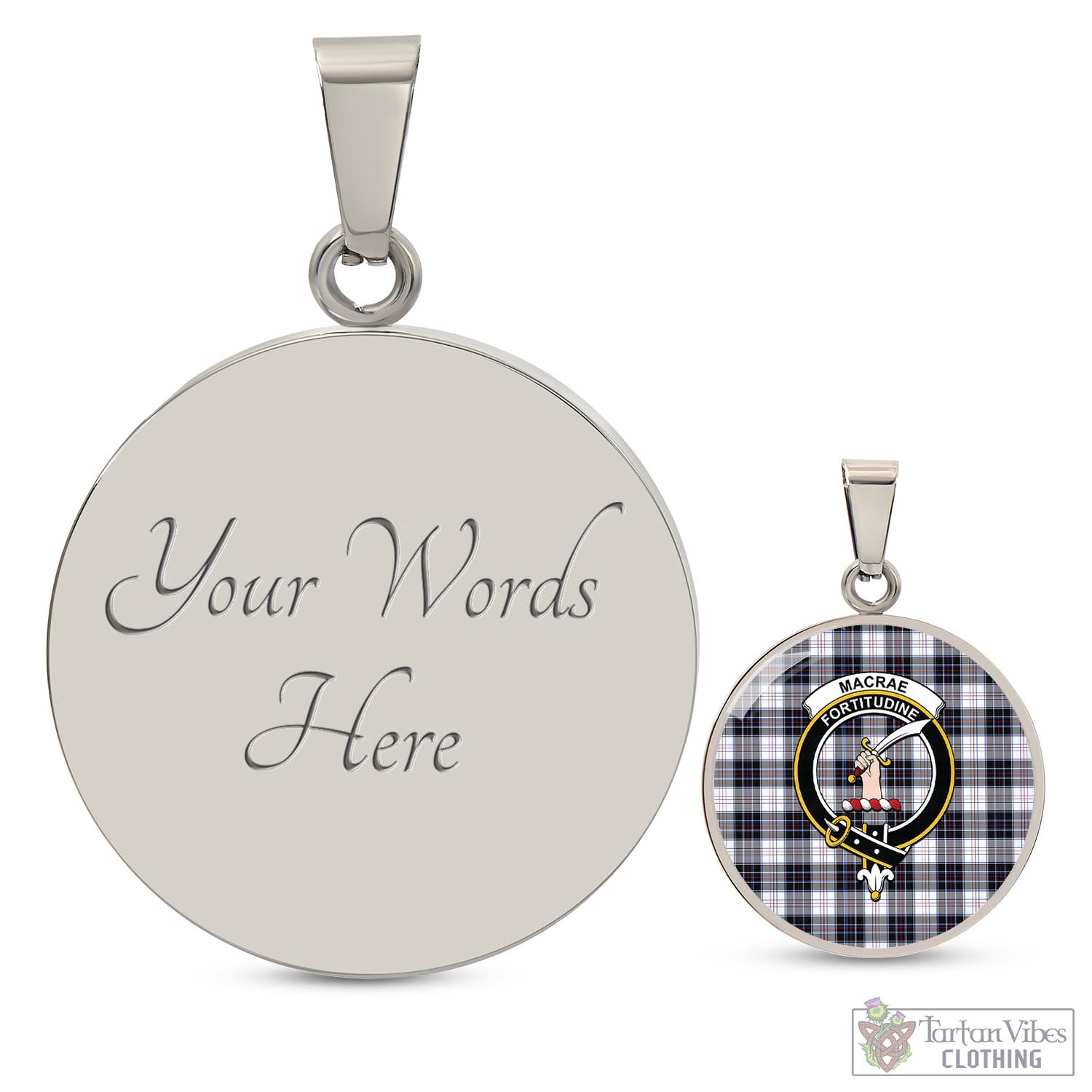 Tartan Vibes Clothing MacRae Dress Modern Tartan Circle Necklace with Family Crest