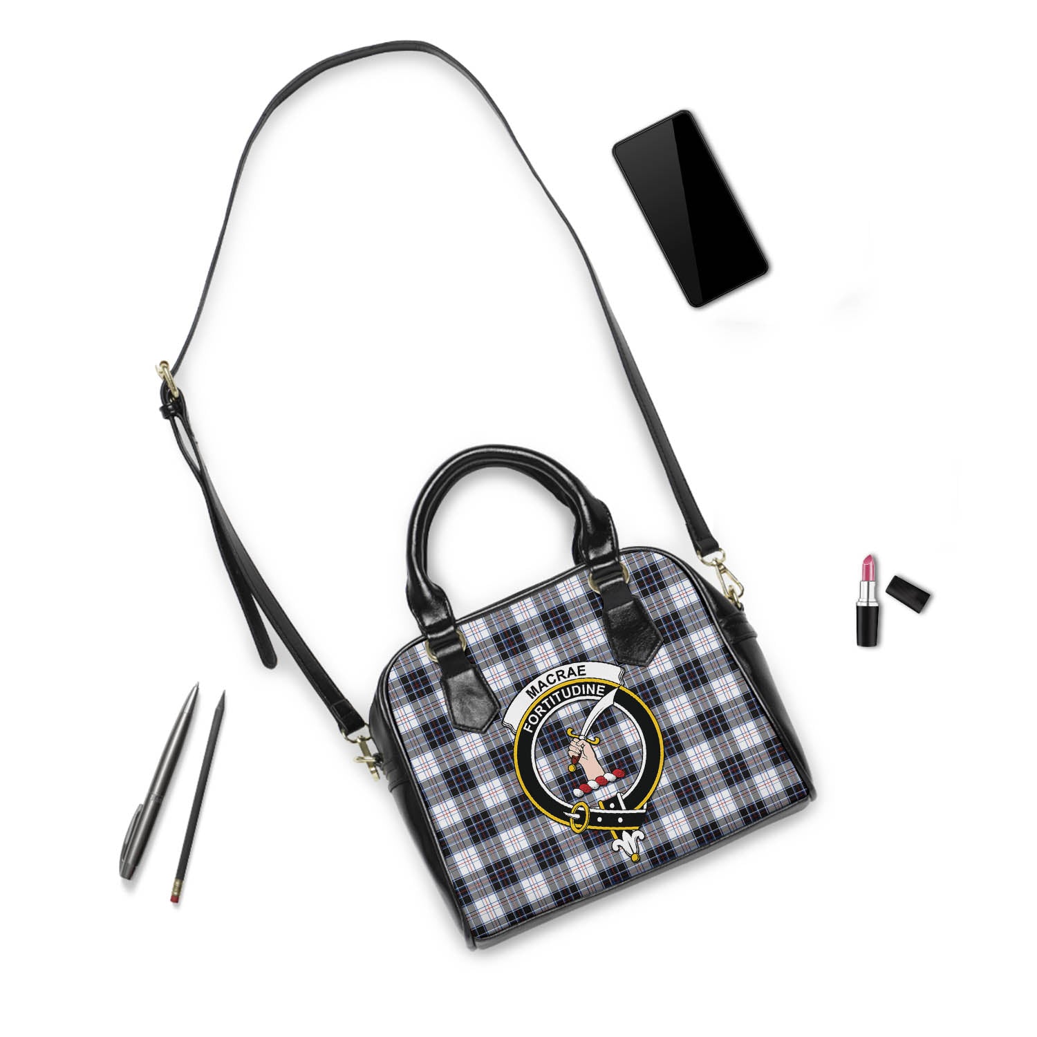 MacRae Dress Modern Tartan Shoulder Handbags with Family Crest - Tartanvibesclothing