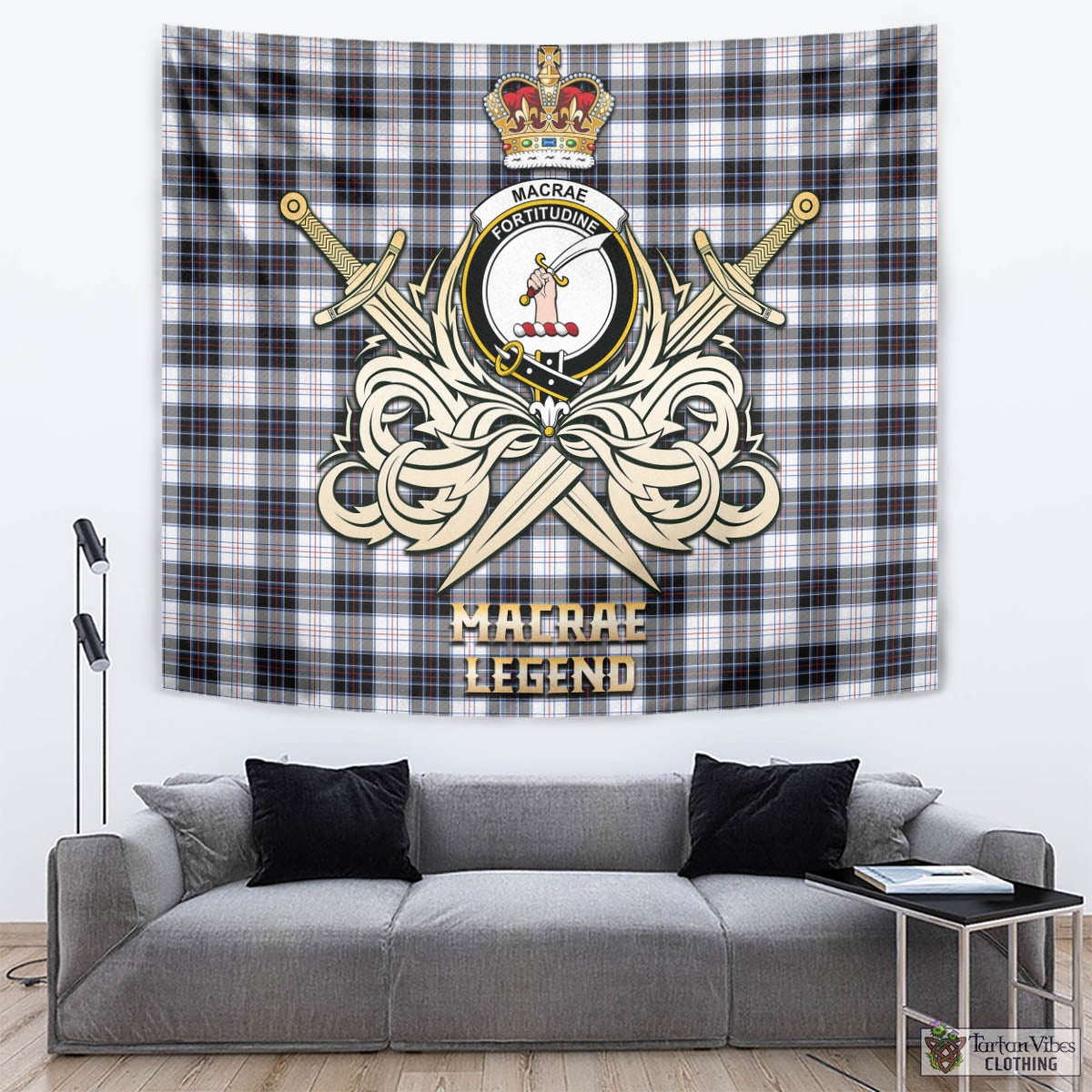 Tartan Vibes Clothing MacRae Dress Modern Tartan Tapestry with Clan Crest and the Golden Sword of Courageous Legacy