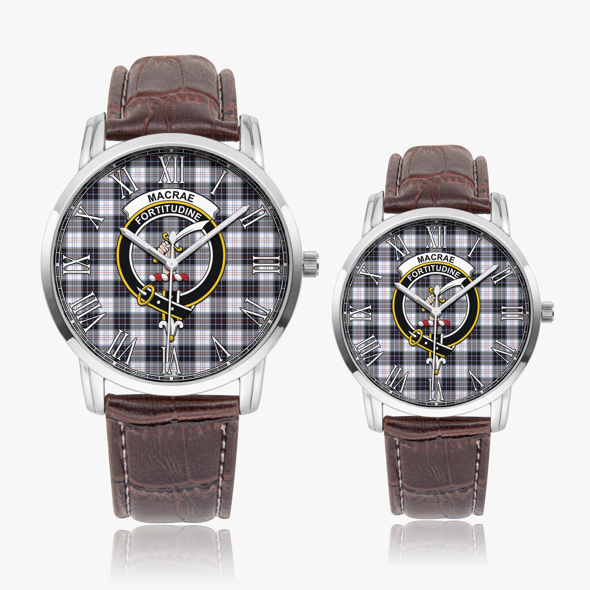 MacRae Dress Modern Tartan Family Crest Leather Strap Quartz Watch - Tartanvibesclothing