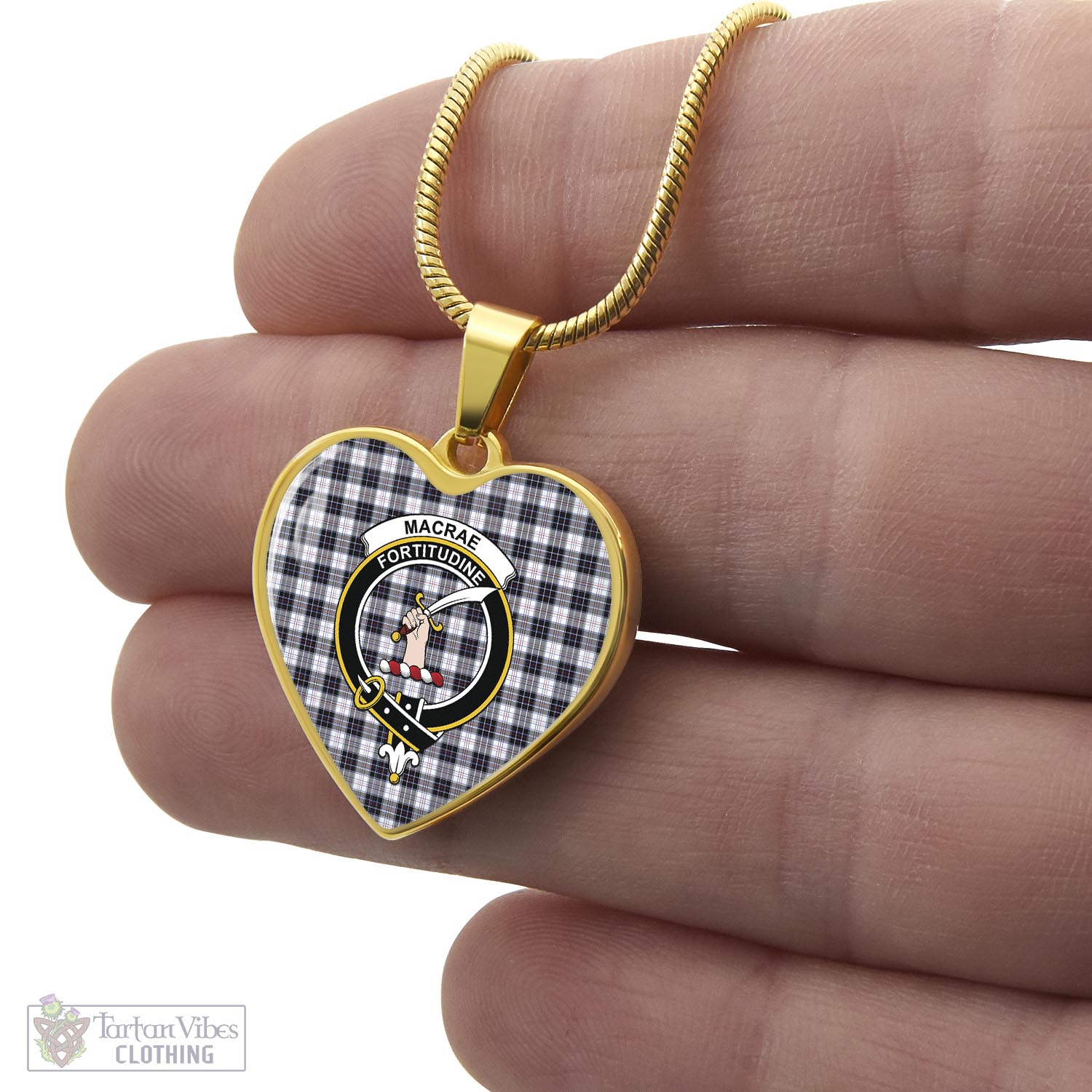 Tartan Vibes Clothing MacRae Dress Modern Tartan Heart Necklace with Family Crest