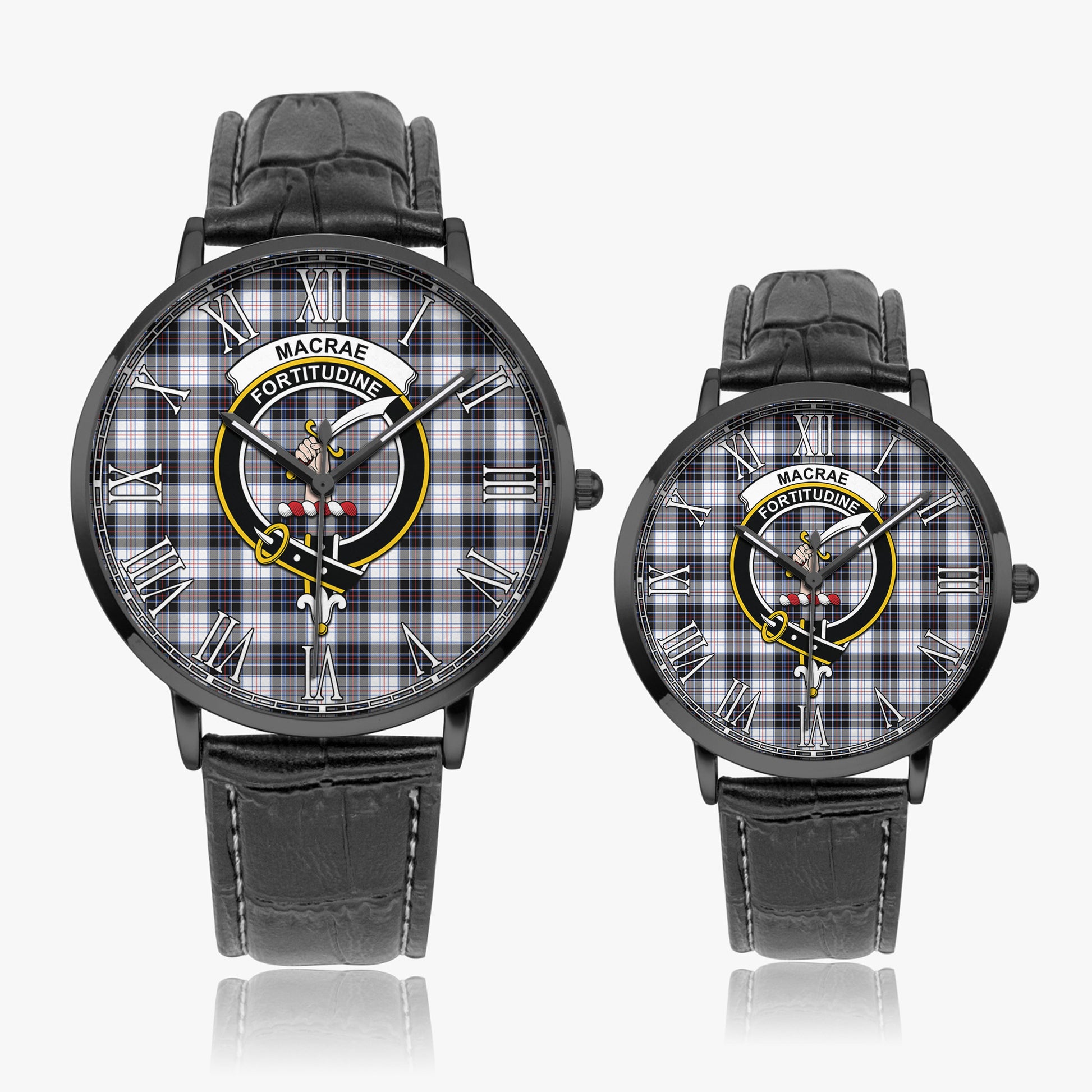 MacRae Dress Modern Tartan Family Crest Leather Strap Quartz Watch - Tartanvibesclothing