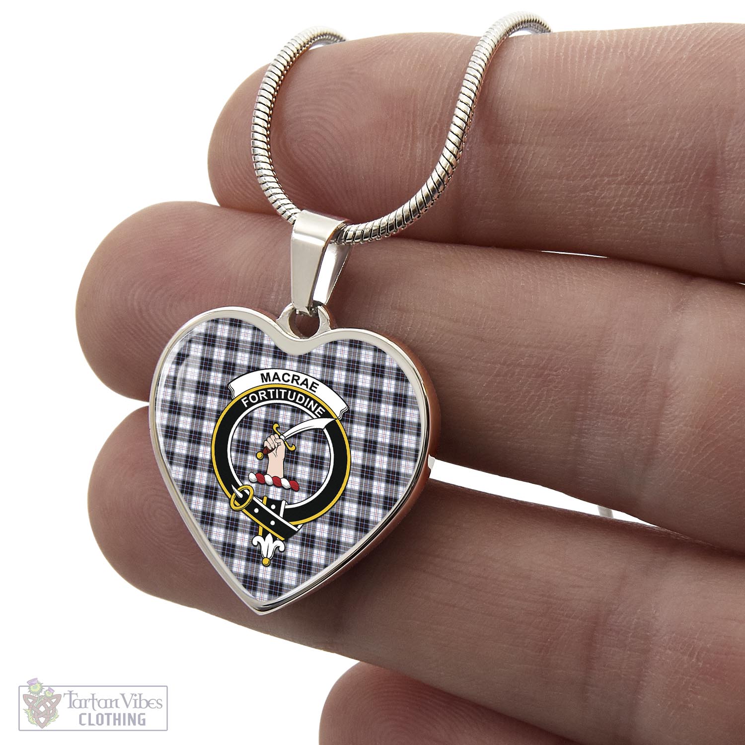 Tartan Vibes Clothing MacRae Dress Modern Tartan Heart Necklace with Family Crest